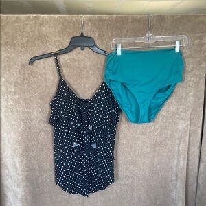 Kirkland Polka Dot Tankini Top and Anne Cole Teal Swim Bottoms